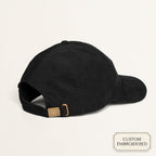 Custom embroidered Awesome Dad Since Year corduroy cap flat lay — front detail